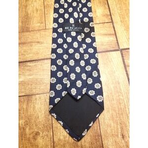 Enzo Blue Flowered Tan Gold Handmade USA Textured Italy Silk Pointed Tie‎